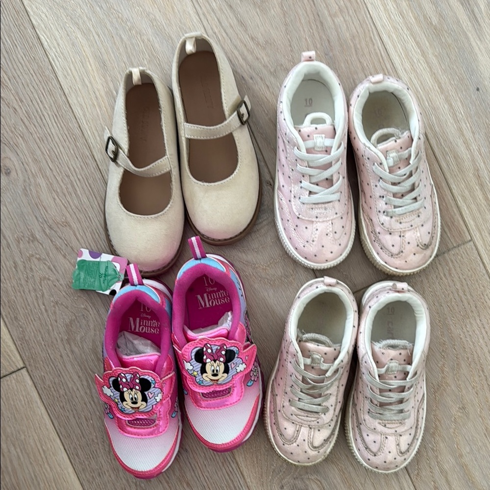 Disney Pink sneakers, Zara light pink dress shoes, Carter’s pink sneakers